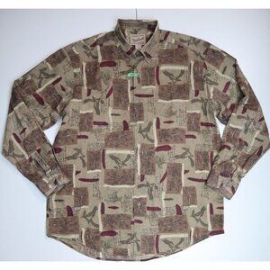 WOOLRICH - MEN'S BROWN EAGLE PRINT LONG SLEEVE BUTTON-UP SHIRT - SIZE L
